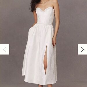 V. Chapman Lucia Strapless Pearl-Embellished A-Line Midi Dress
